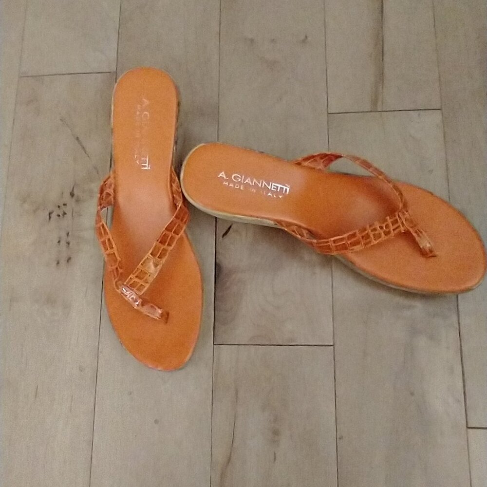 A. Giannetti‎ made in Italy Orange  Thongs on Wedges Sandals